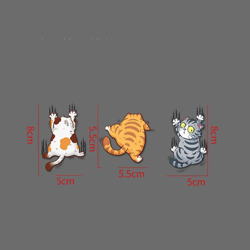 Scratch pet cat car sticker set three PVC stickers with cat design on white background