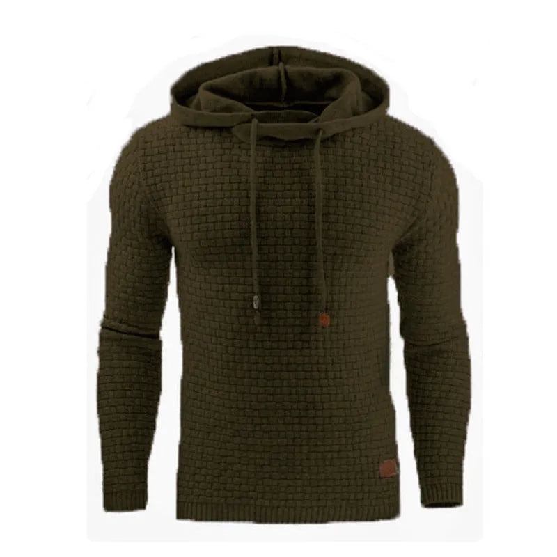 Men's jacquard hoodie long sleeve pullover casual solid colour cotton blend sweatshirt