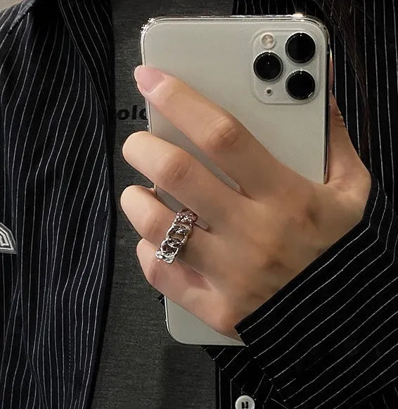 Geometric aluminium alloy fashion ring chain adjustable opening gold finish