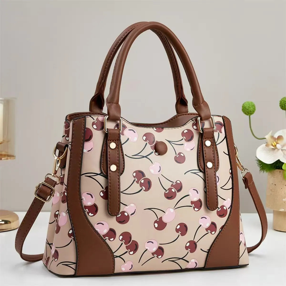Large capacity simple shoulder messenger bag in PU leather with print design, 32x13x24cm, available in multiple colours