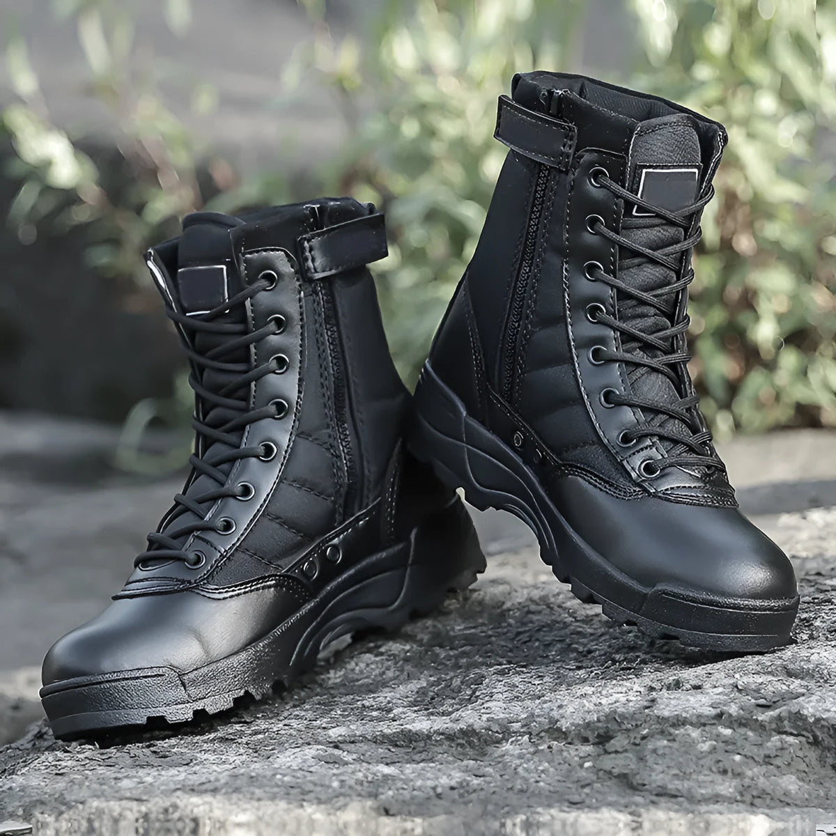Microfiber leather desert combat boots and hiking shoes in black or sand, sizes 36 to 45