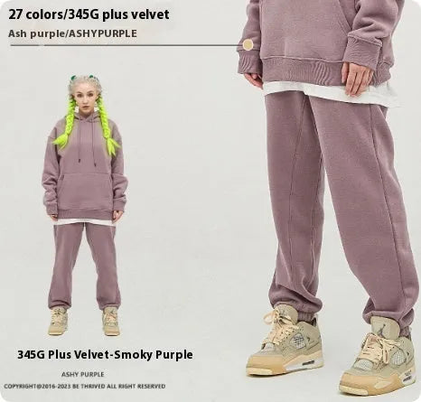 Men's solid colour cotton velvet sweatpants with ankle banding in a mid waist design