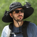 Men's beige solar-powered fan hat for fishing and outdoor sun protection