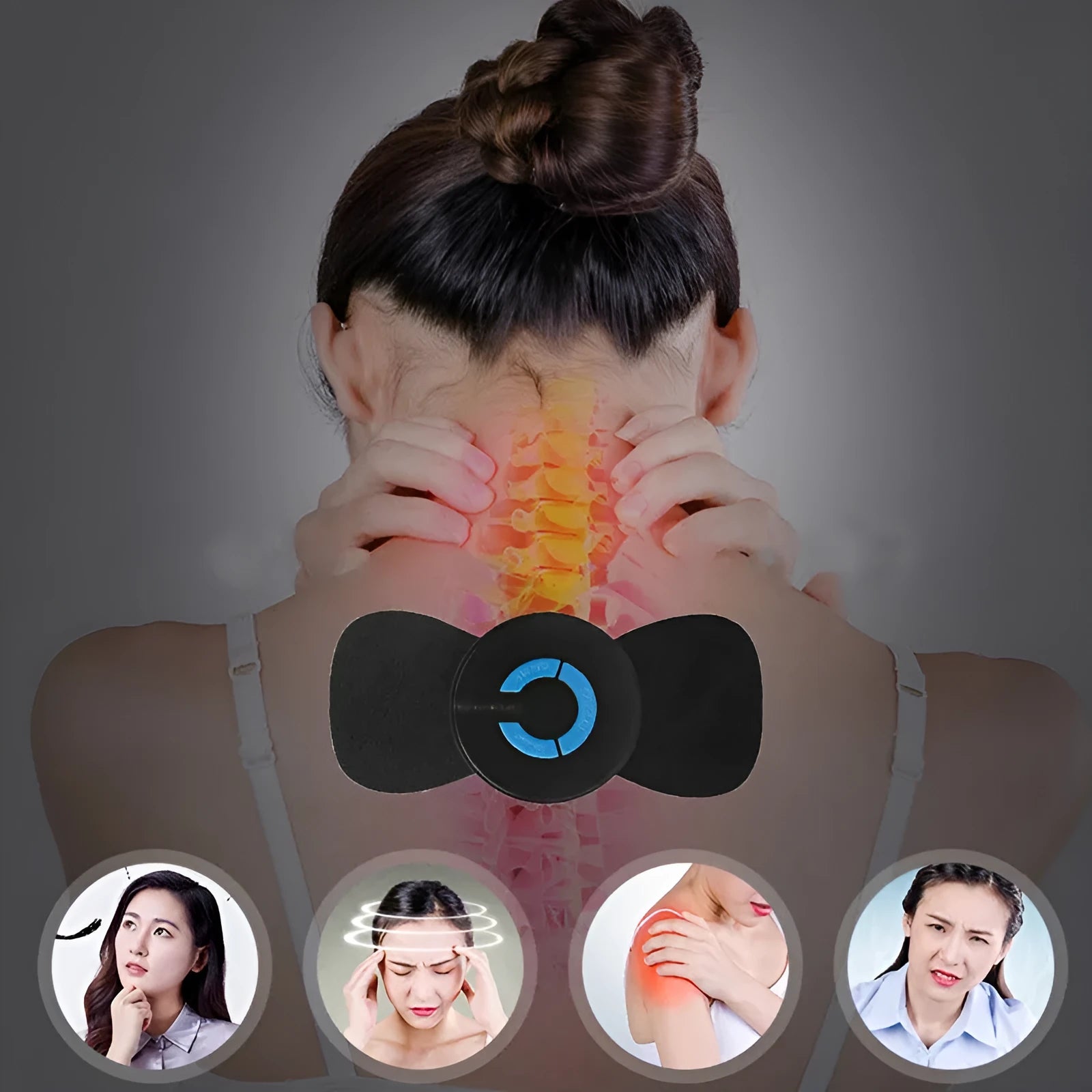 Mini electric shoulder and neck massager HQ-185 black with massage patch and USB cable
