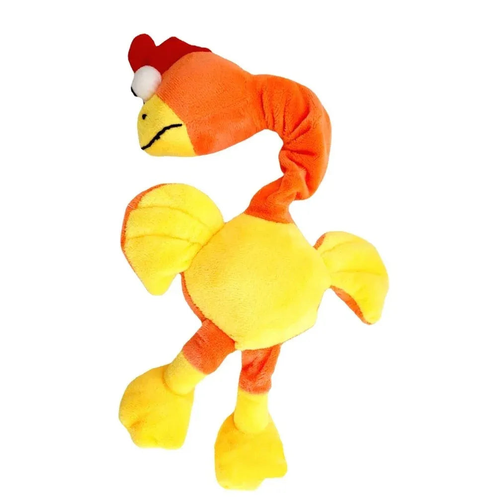 Screaming chicken sound dog toy in black, green and orange colours