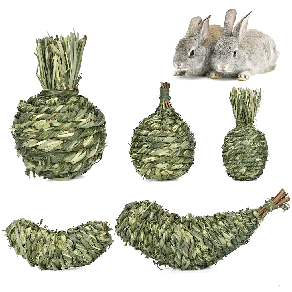 Natural timothy grass pet chew toy in pear shape for rabbits and guinea pigs