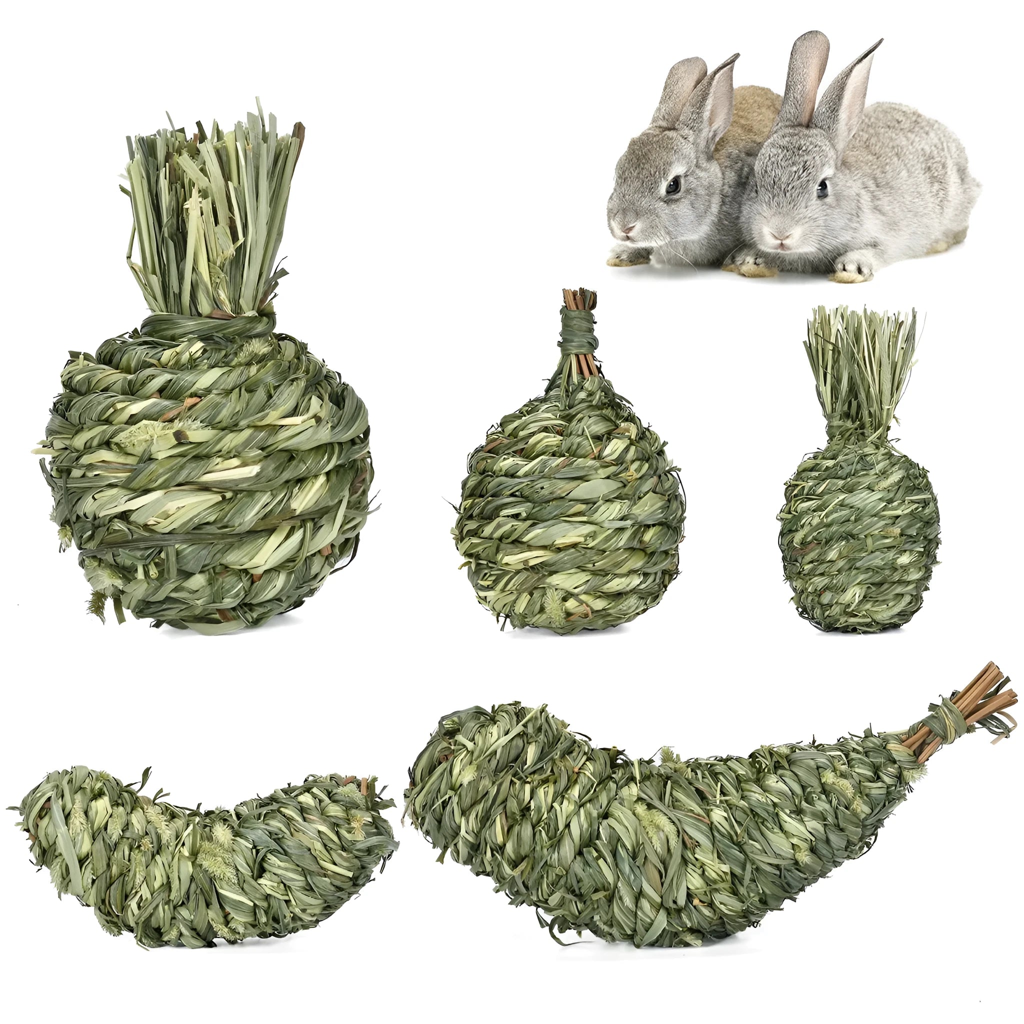 Natural timothy grass pet chew toy in pear shape for rabbits and guinea pigs