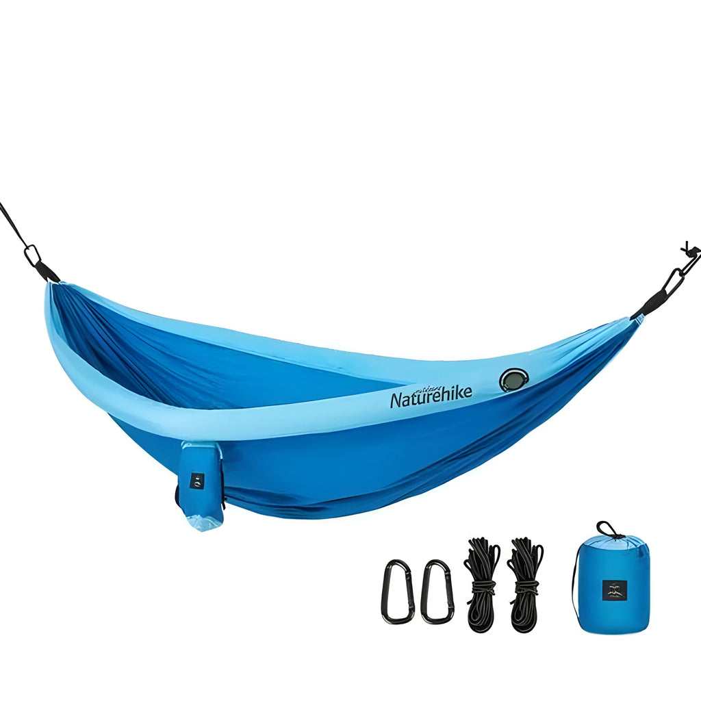 Anti rollover double camping hammock in blue with 201T high fibre nylon surface
