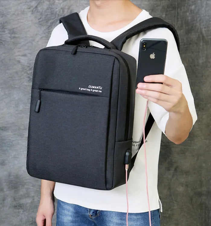 Waterproof shockproof rechargeable backpack laptop bag Oxford cloth shoulder carry black
