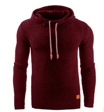Men's jacquard hoodie long sleeve pullover casual solid colour cotton blend sweatshirt