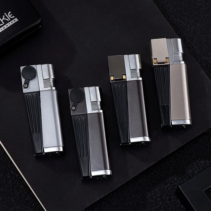 Silver foldable metal pipe lighter showing open stash compartment and ignition mechanism