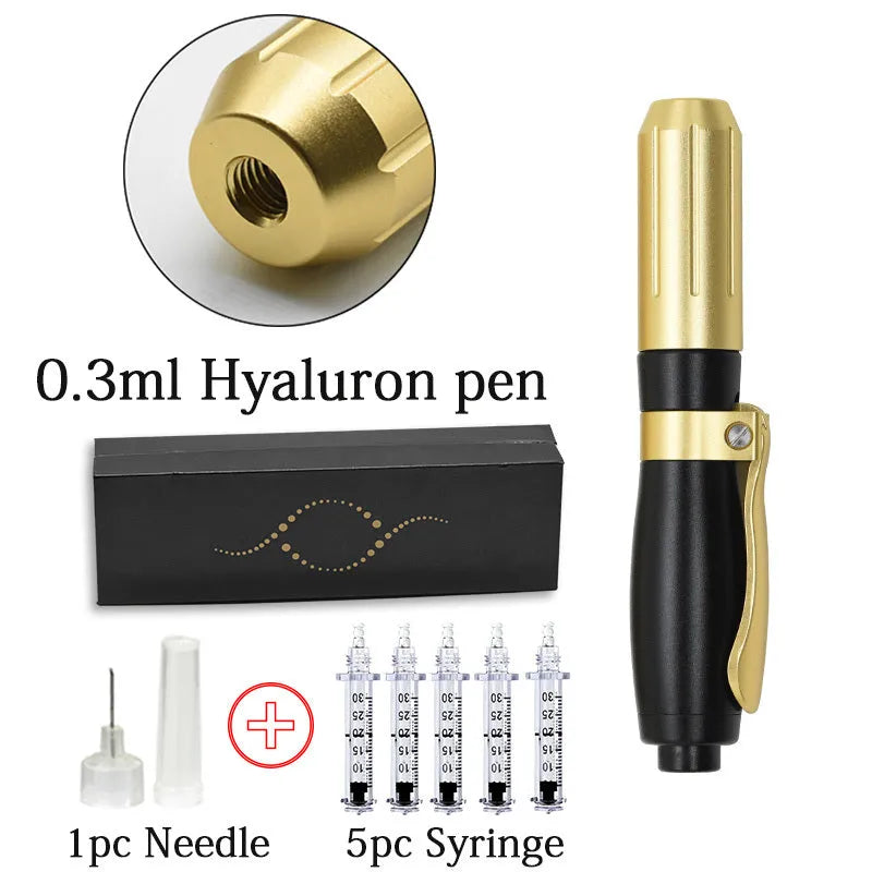 Black needle-free hyaluronic acid pen 16.5cm x 3cm with 0.01ml resolution for mesotherapy skin hydration