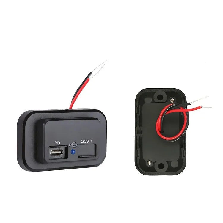 Black QC3.0 PD3.0 fast car charger with TYPE-C port for 36W vehicle charging