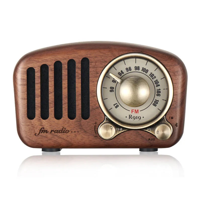 Retro wooden wireless mini Bluetooth speaker in cherry or walnut finish with compact dimensions