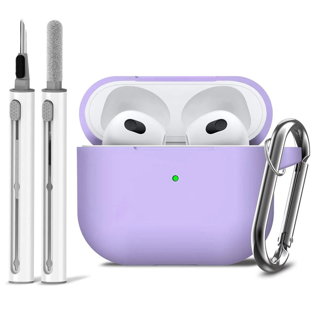 Set of silicone protective cover and cleaning pen for Airpods, embossed texture, black silicone case, white cleaning pen