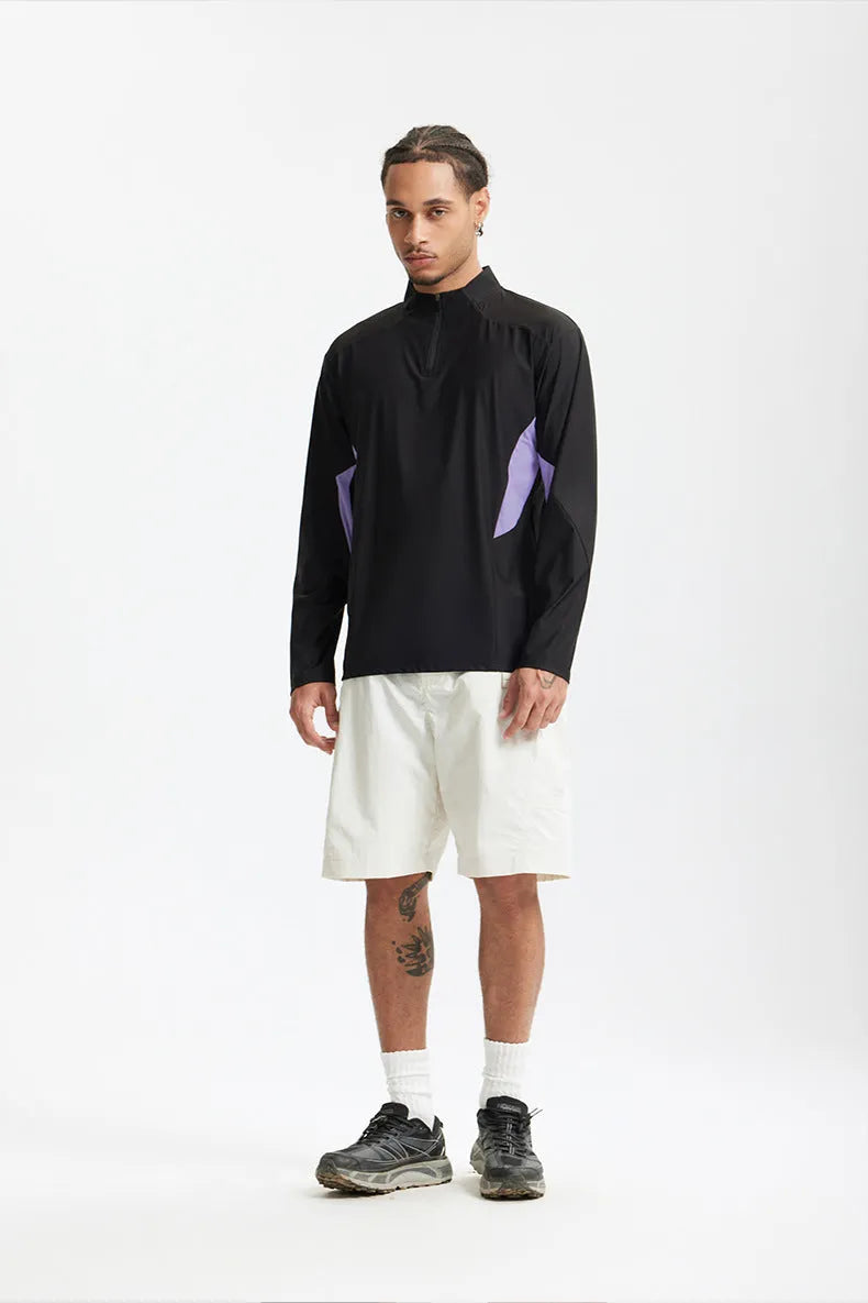 Men's lightweight polyester casual shirt in black long sleeve option showing solid colour design