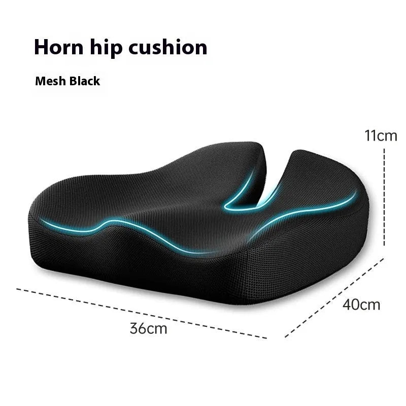Memory foam office chair cushion measuring 36x40x11cm in polyester fabric with solid colour design
