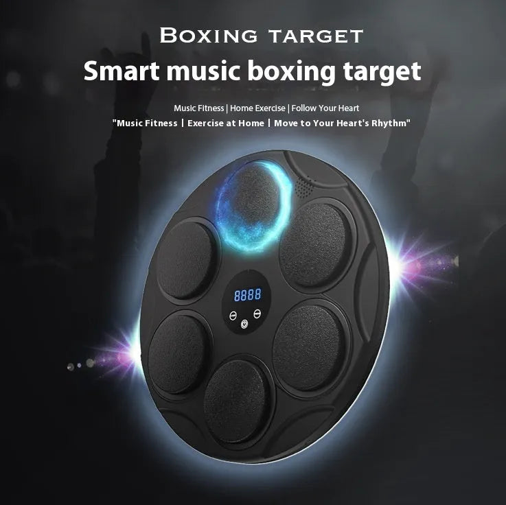 Smart Bluetooth boxing target with LED coloured lights mounted on wall for fitness training