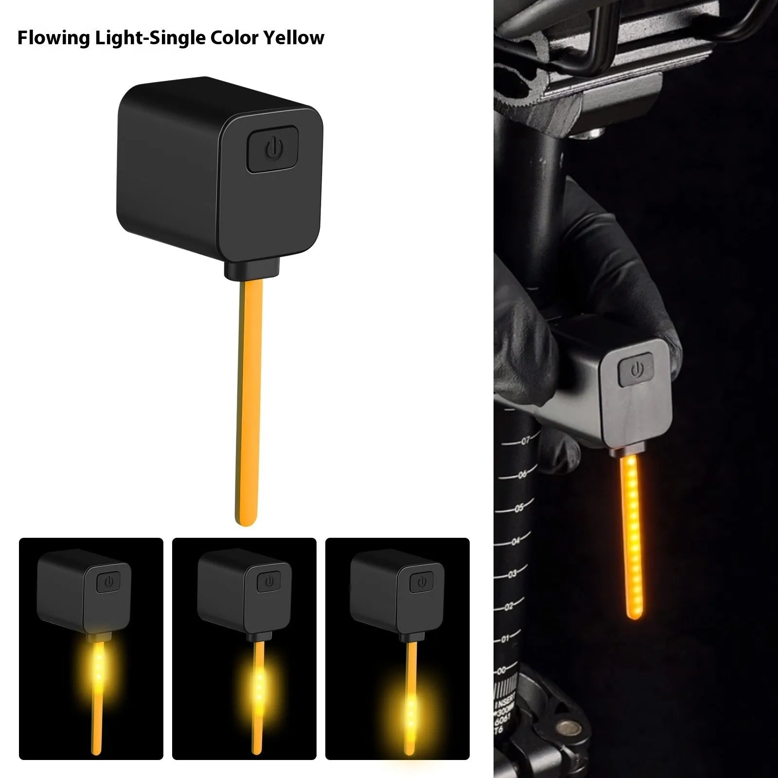 Bicycle tail light with flowing water effect mounted on bike seat tube for night riding safety