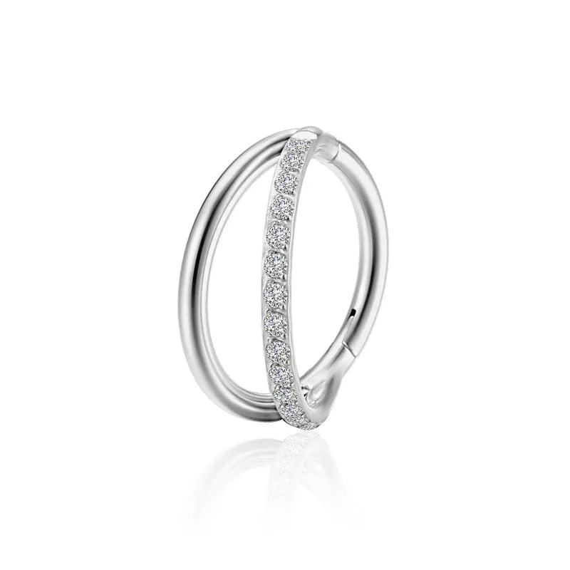 Titanium alloy nose ring stud with fork closure in silver colour