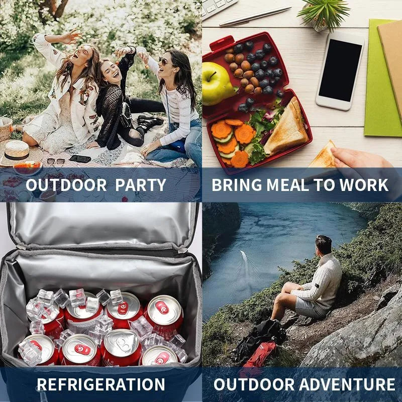 Double-layer insulated blue backpack with 22L capacity and a removable ice pack for picnics.