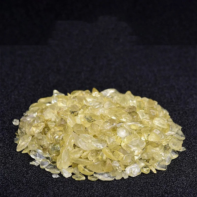 Assorted natural crystal decorative gravel chips in a clear PP bag, available in multiple colours and sizes