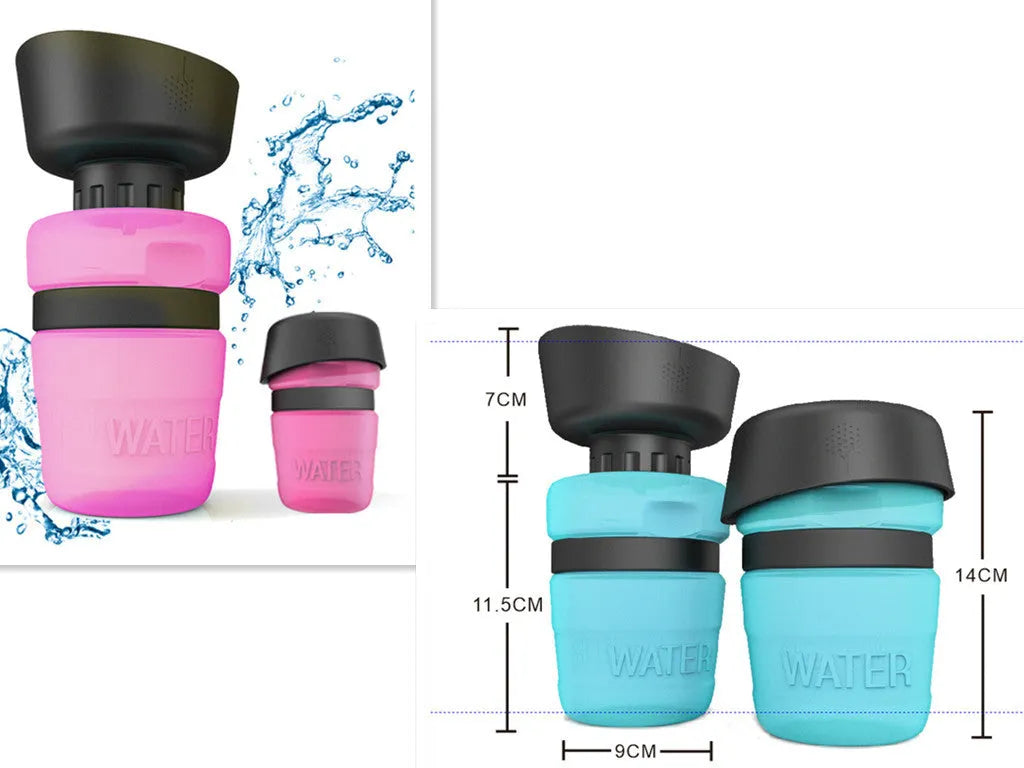 New improved creative silicone pet water bottle 520ml in sky blue with squeeze cap for dogs