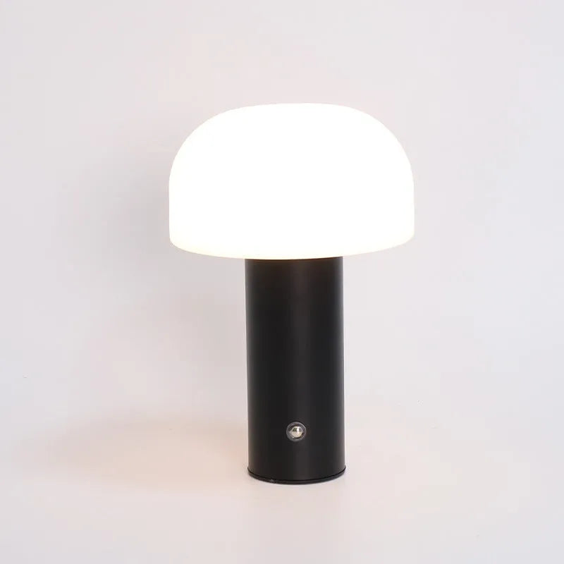 Plastic USB table lamp with charging port in black, white, orange, or green colour.