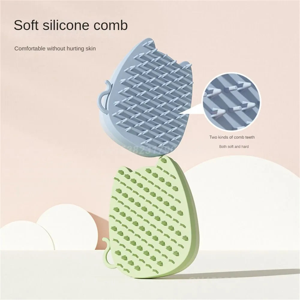 Blue silicone sponge pet grooming brush with comb teeth for removing cat and dog hair.