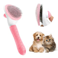 Blue cat grooming brush with a release button and fine wire bristles for removing loose fur.
