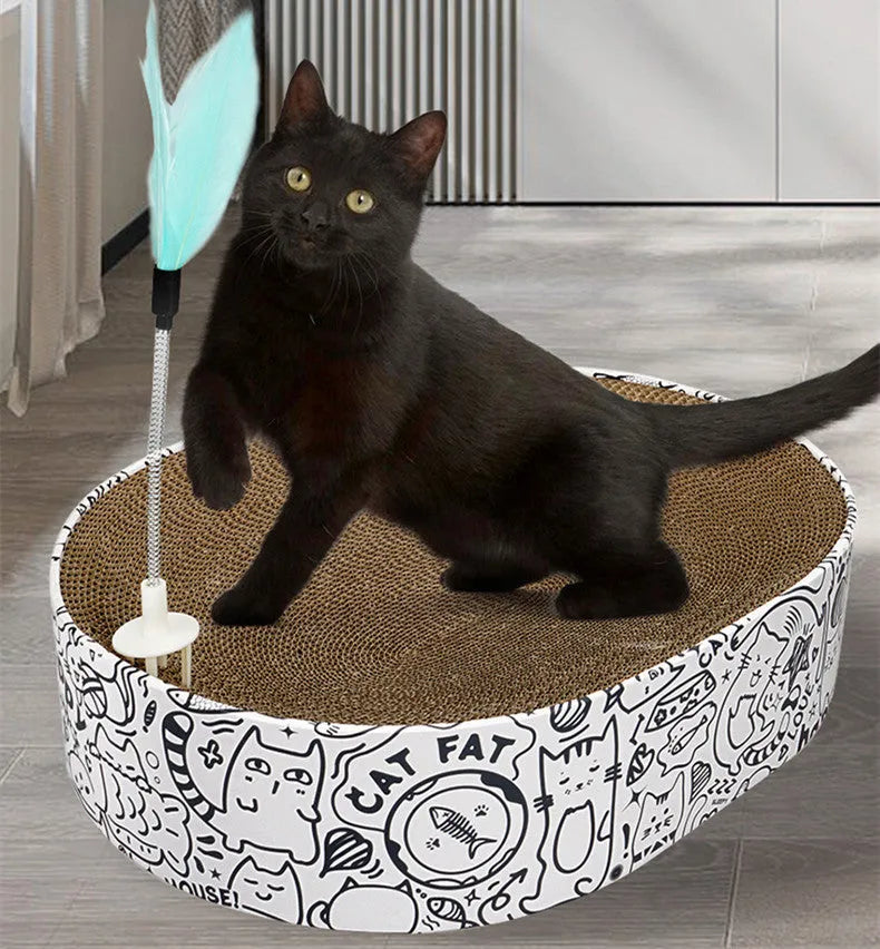 White oval cat scratch board made from corrugated paper, 33x43x10cm, single unit