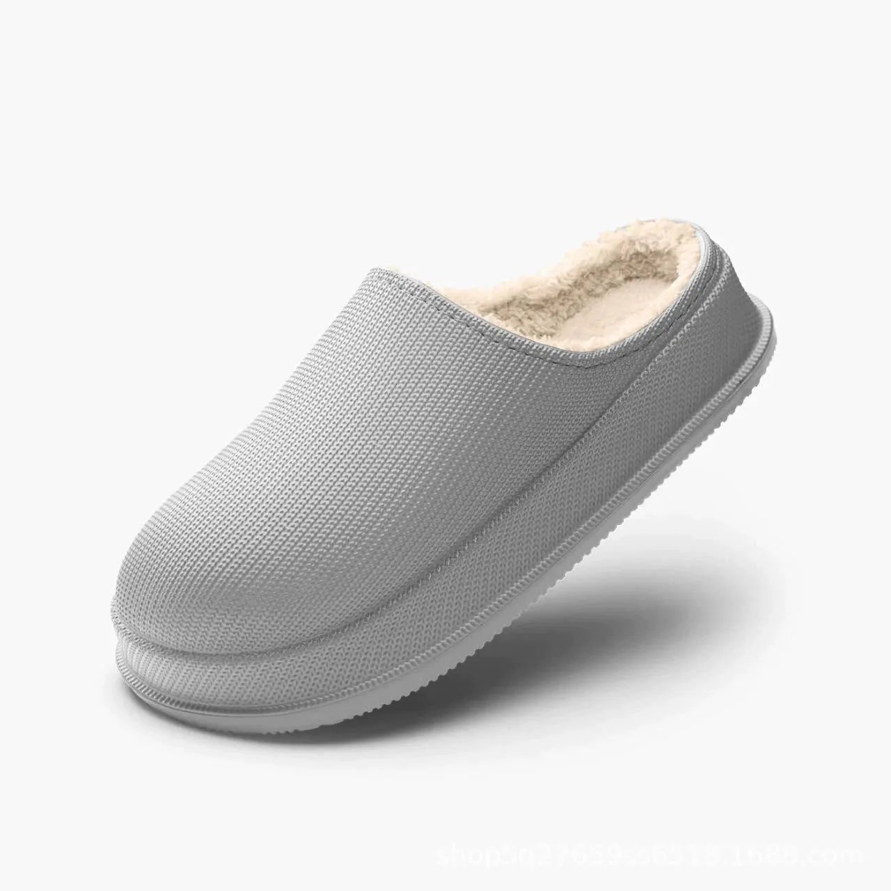 EVA autumn winter warm waterproof thick cotton slippers with shock absorbing toe cap in solid colour, side view