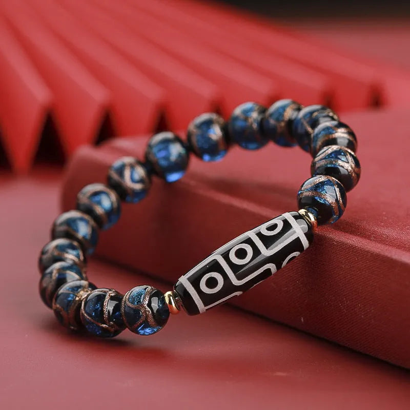Handcrafted five-colour Chinese lucky bracelet with snake beads on wrist, showing coloured glaze in 10mm, 12mm, 14mm sizes.