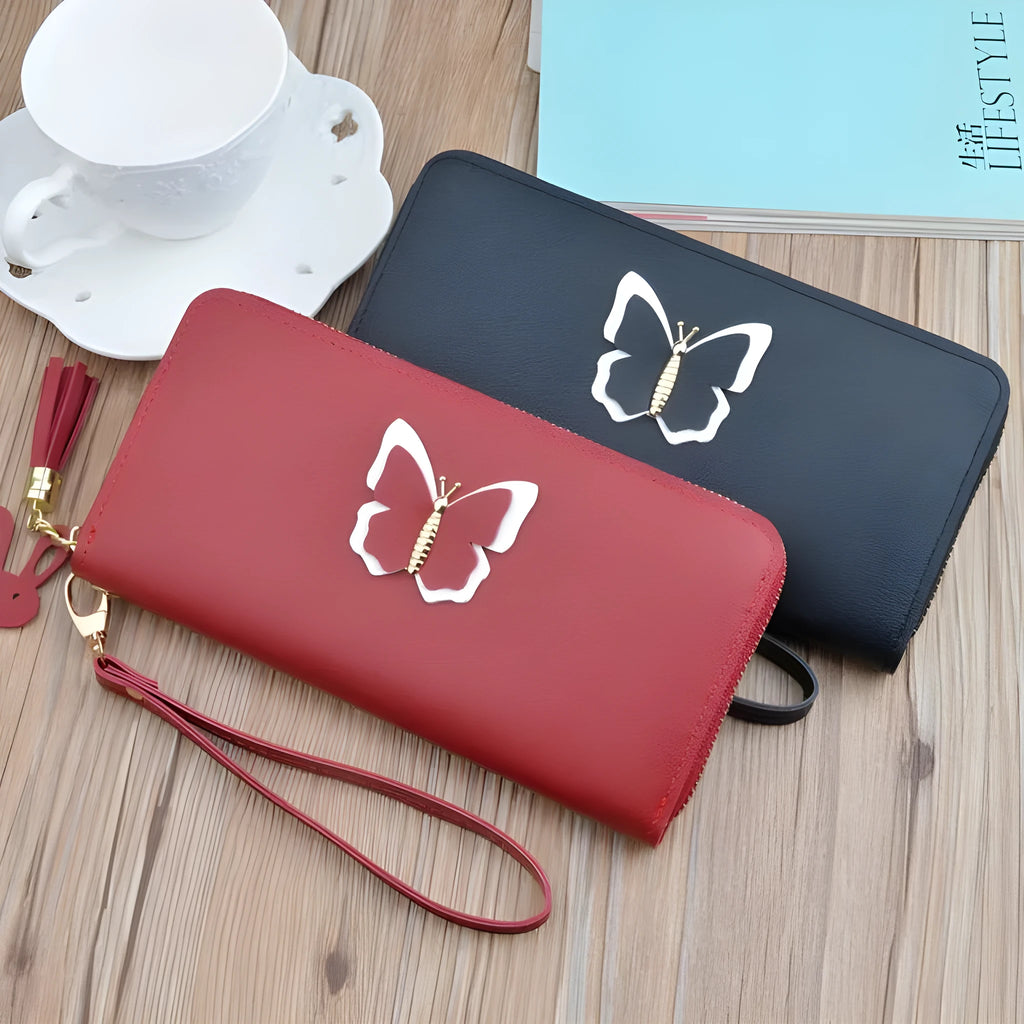 Women's long zip wallet in PU leather with polyester lining, 19.5 x 9.5 x 2.5 cm, shown in green.