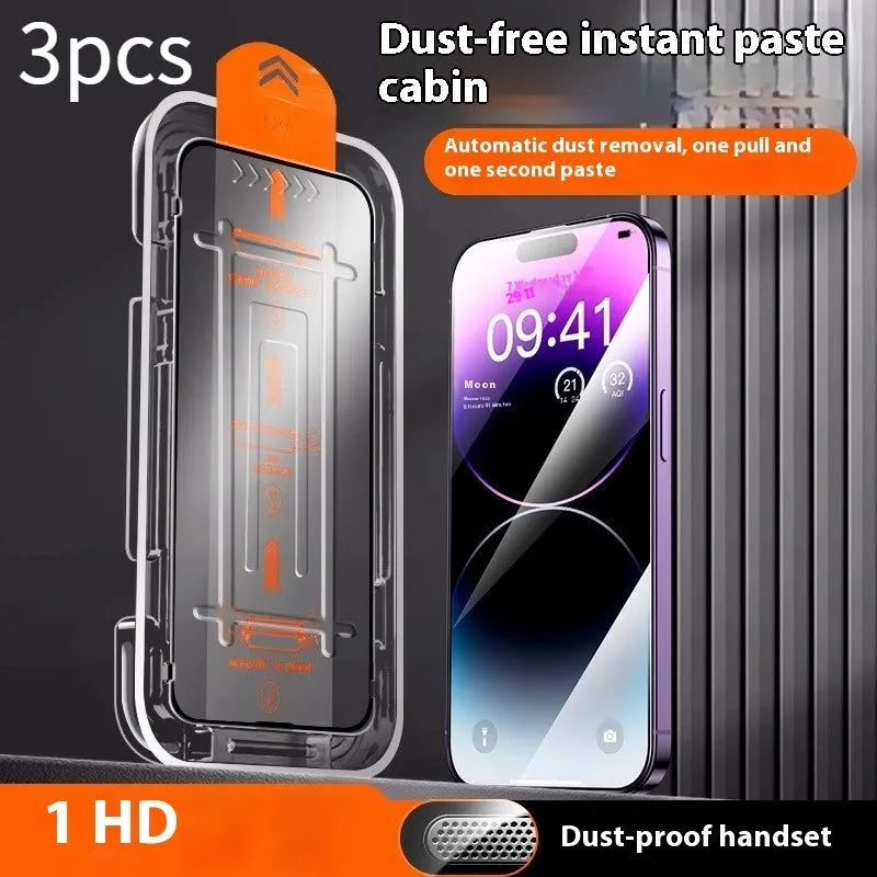 Tempered glass phone film for iPhone with dust-free bin, Ultra Clear and Peep-proof options