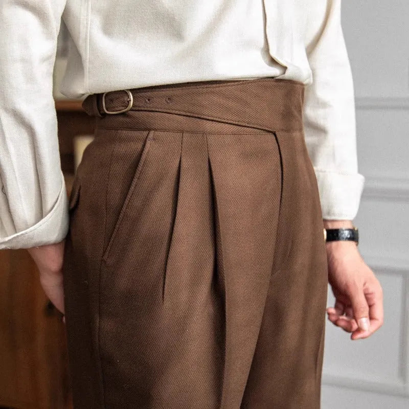 Men's high waist straight leg casual trousers in polyester available in four colours
