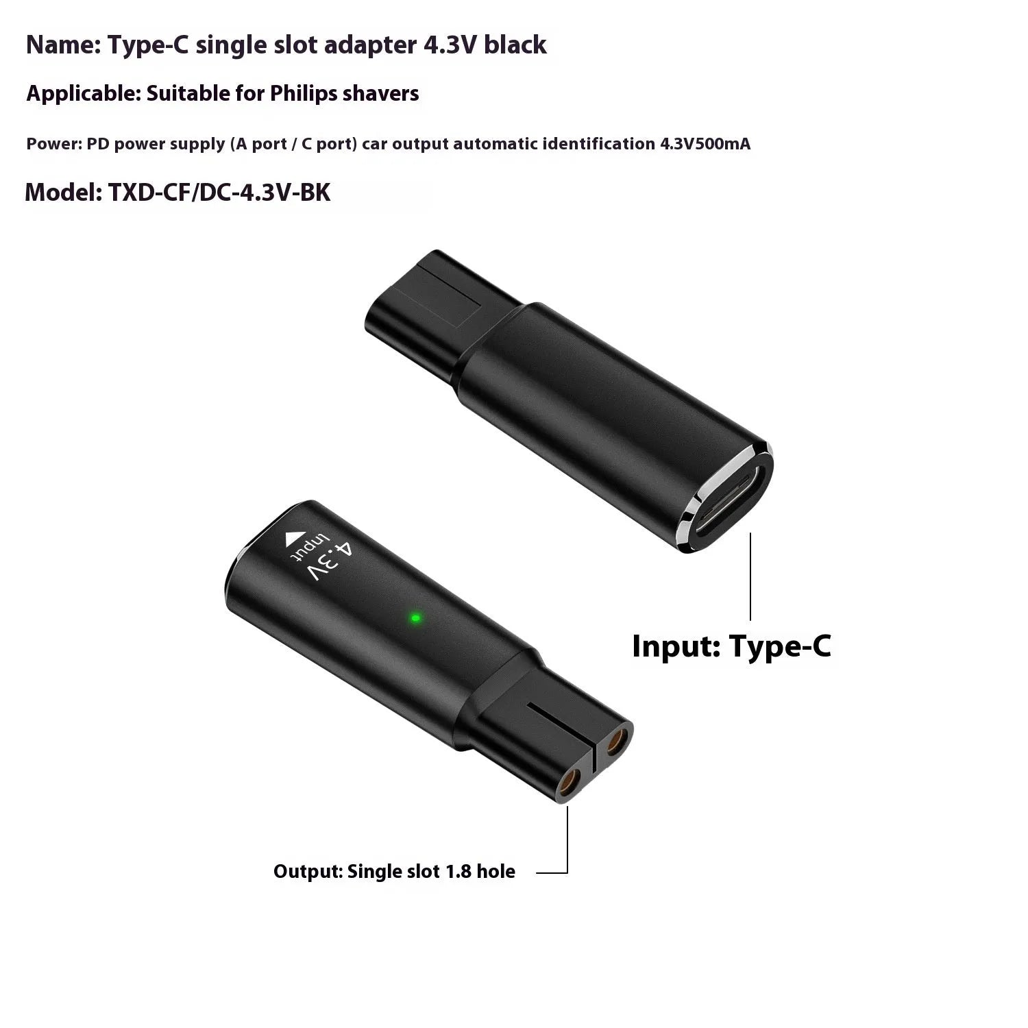 USB C charging adapter for electric shavers and hair clippers in black or grey aluminium alloy