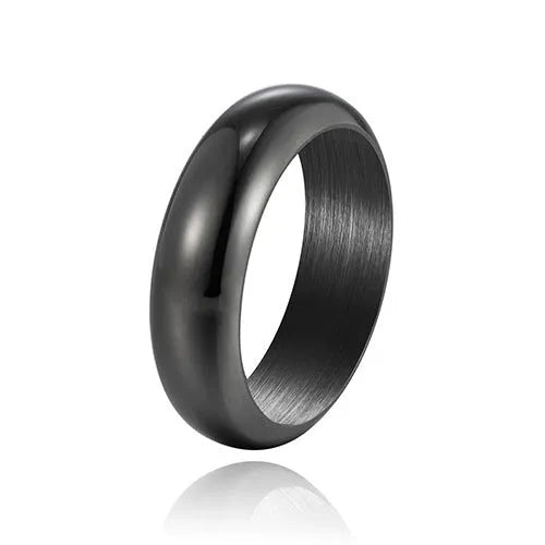 Glossy electroplated titanium steel ring in gold colour on a grey background.