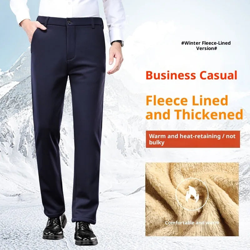 Thermal casual pants for elderly men in lamb wool black with rope closure and elastic waistband
