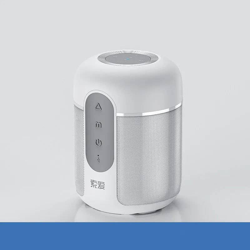 Black portable Bluetooth speaker with plastic cabinet, measuring 72mm by 99mm