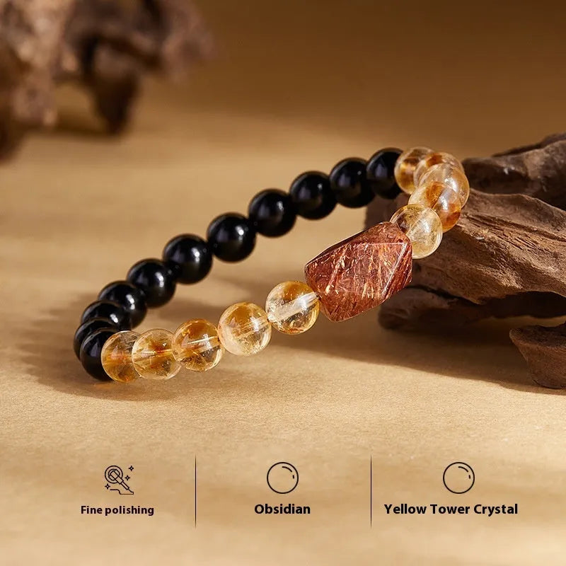 Natural obsidian women's bracelet in Ink Cloud Jinhua style, Ink Rhyme colour option, with certificate