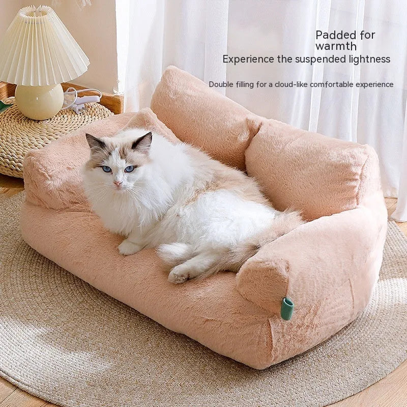 Flannel warm large cat sofa in beige with universal kennel design for pets