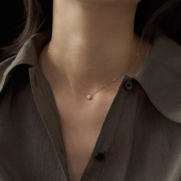 S925 sterling silver geometric pendant necklace with jelly opal stone in gold or white gold colour plating