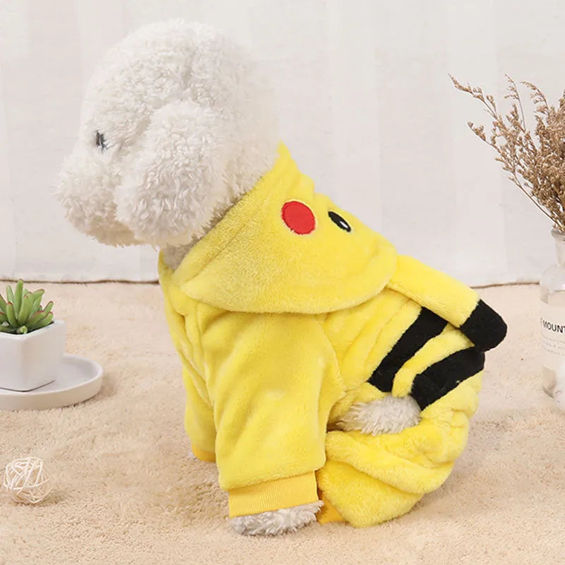 Fleece cat warm coat with hood in cartoon design for autumn and winter wear