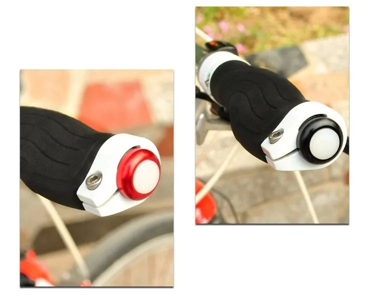 Aluminium alloy bicycle handlebar end lights in anodised colours with red LED illumination