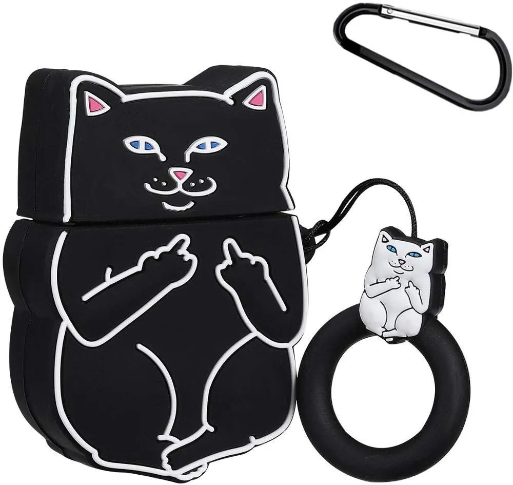 Cartoon silicone protective flip-case for AirPods 2 earphones in various animal and fruit designs