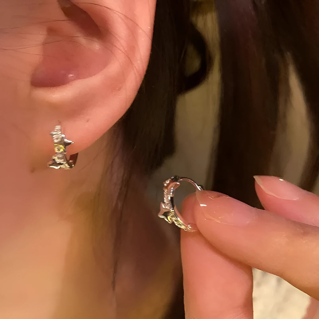 Silver electroplated alloy star earrings for women, lightweight sweet cool style jewellery
