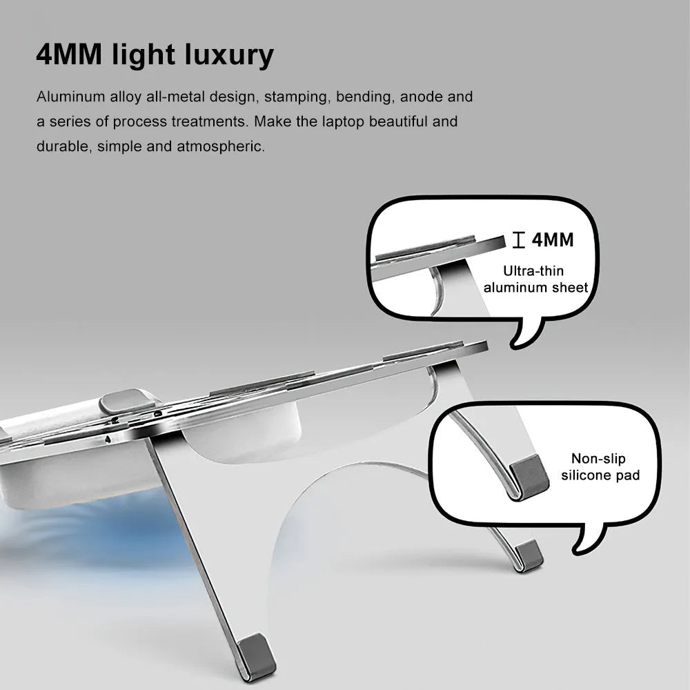 M9 silver aluminium alloy folding laptop cooling bracket on desk