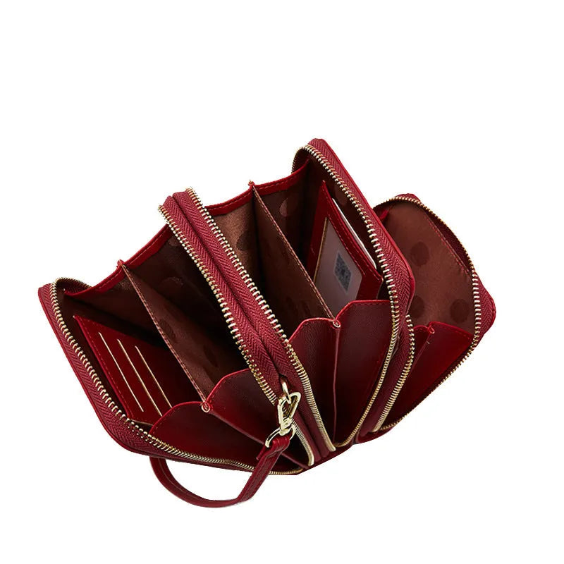 PU leather messenger mobile wallet with detachable buckle and adjustable strap, size 11.5cm x 6.5cm x 18.5cm, in black