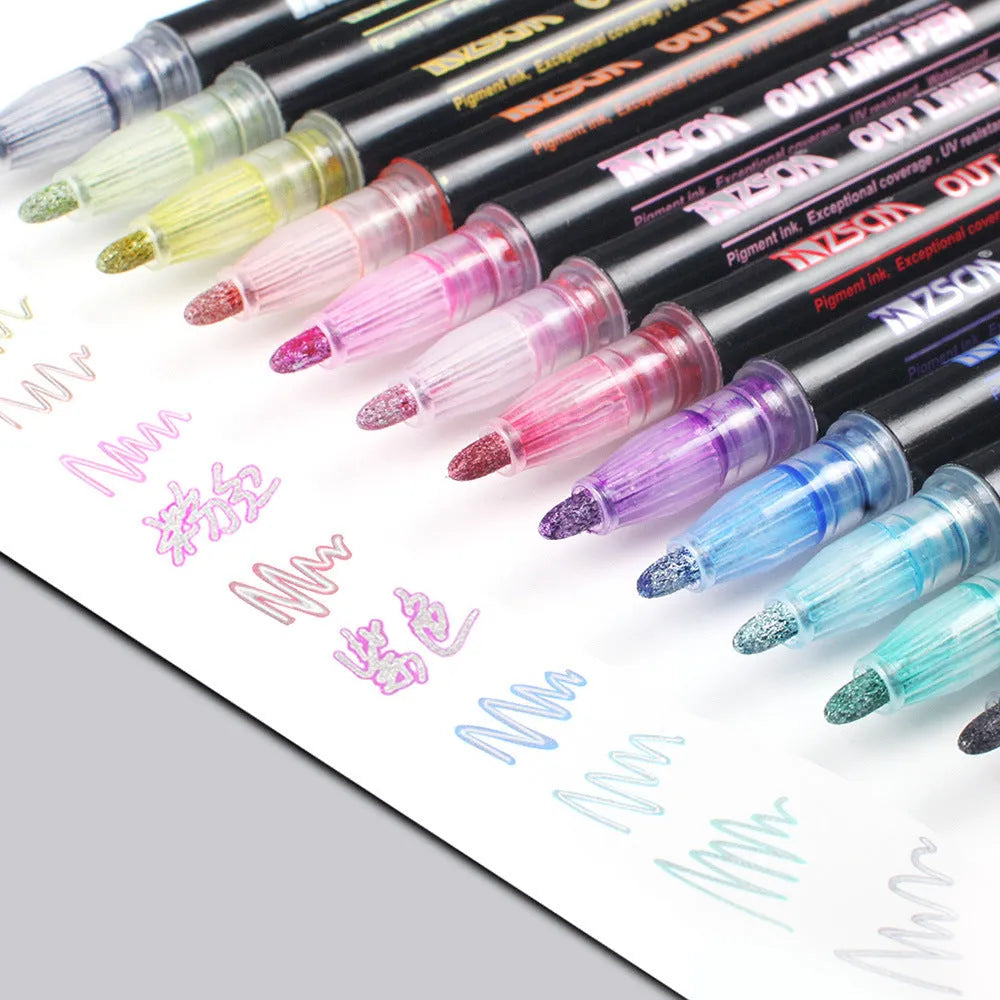 Double line pen with 21 colour set plastic shell water-based ink line width 1mm-2mm for hand account